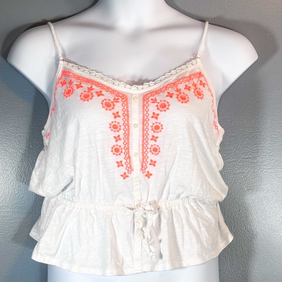 Aéropostale Boho Embroidered Peplum Cami Top White Orange Size XL - Picture 6 of 13